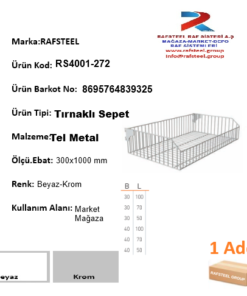 Market Raf Sistemi Parçası / RAFSTEEL RS4001-272 WIRE SHELF Tırnaklı Raf Sepeti
