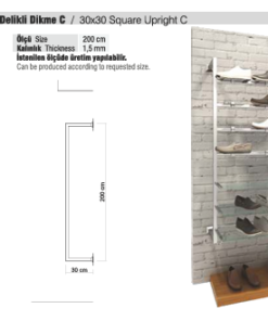 TEKSTİL BUJİTERİ MAĞAZA PARÇASI / RAFSTEEL RS12020CKARE C SQUARE UPRIGHT C / Kare Delikli Dikme 30x30