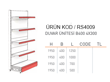 Market Duvar Raf Sistemi / RAFSTEEL RS4021-1950B400 WALL UNIT