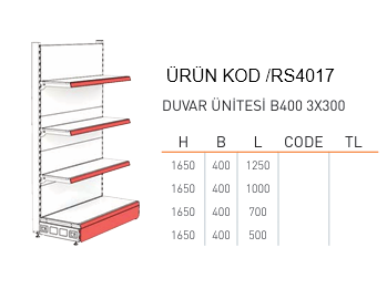 Market Duvar  Raf Sistemi / RAFSTEEL  RS4031-1650B400 WALL UNIT