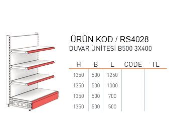 Market Duvar Raf Sistemi RAFSTEEL RS4042-1350B500 WALL UNIT