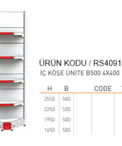 Market Raf İç Köşe Ünite Sistemi RAFSTEEL RS4301-2250B500 İnside Cornet Unit