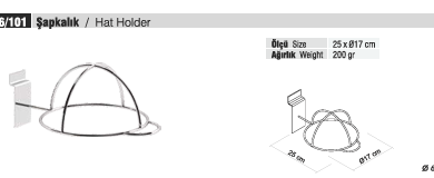 Tekstil Bujiteri Mağaza Dekorasyon Parçası  / RAFSTEEL RS8006-S6/101 HAT HOLDER Beyaz Şapkalık Askı