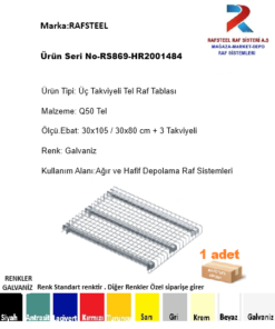 AĞIR DEPOLAMA ÜNİTESİ ÜÇ TAKVİYELİ TEL RAF TAPLASI RS869-HR2001484