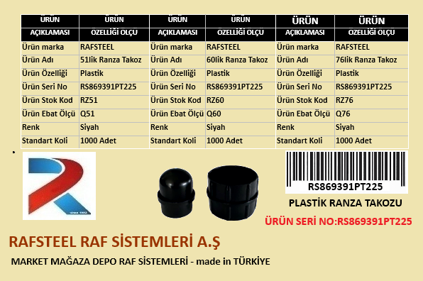 PLASTİK RANZA TAKOZU RAFSTEEL RS869391PT225 3 PLASTİK RANZA TAKOZU RAFSTEEL RS869391PT225