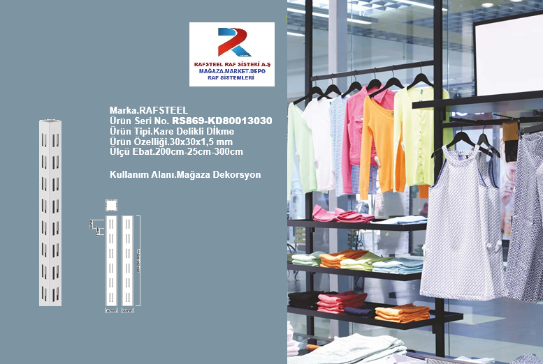 KARE DELİKLİ DİKME PROFİL RS869-KD80013030 3 KARE DELİKLİ DİKME PROFİL RS869-KD80013030