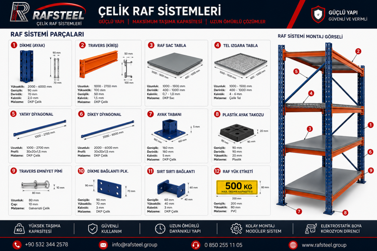 6 celik raf sistemleri parcalari
