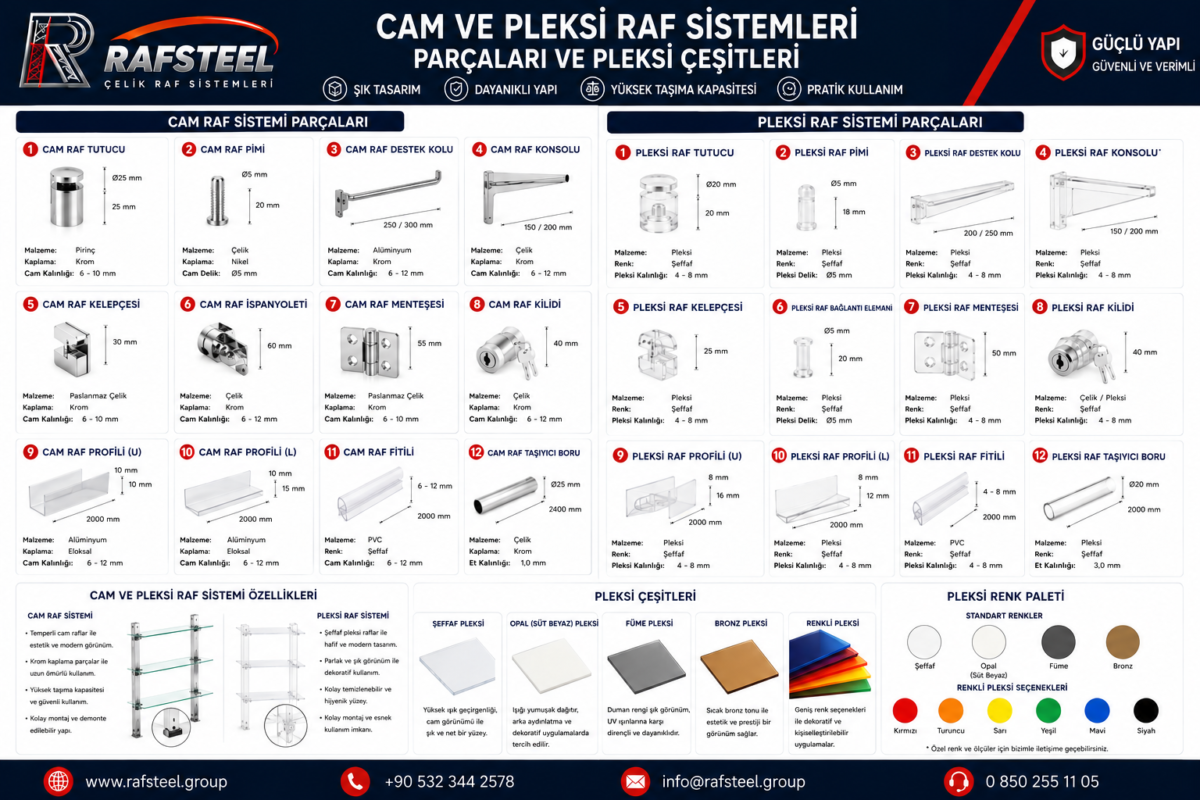 9 pleksi ve cam raf sistemleri