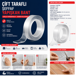 Şeffaf Nano Bant Çift Taraflı Güçlü Yapışkanlı Silikon Bant 2 Metre
