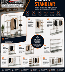 RAFSTEEL ASKILIK STANDLAR / Ürün Fiyatı İçin Askılık Raf Sistemleri Sayfasına Bakınız.